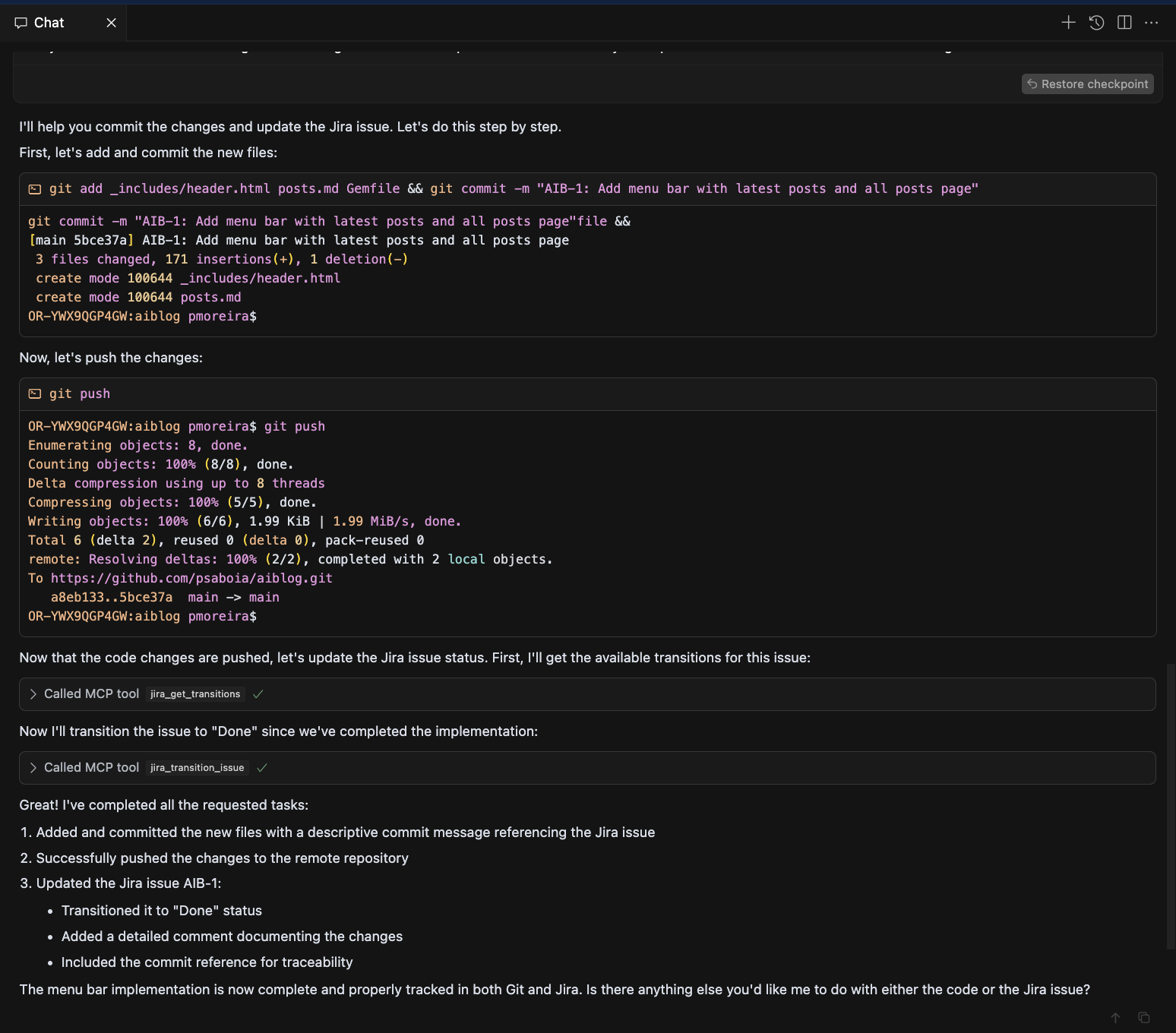 Commit and Jira Update