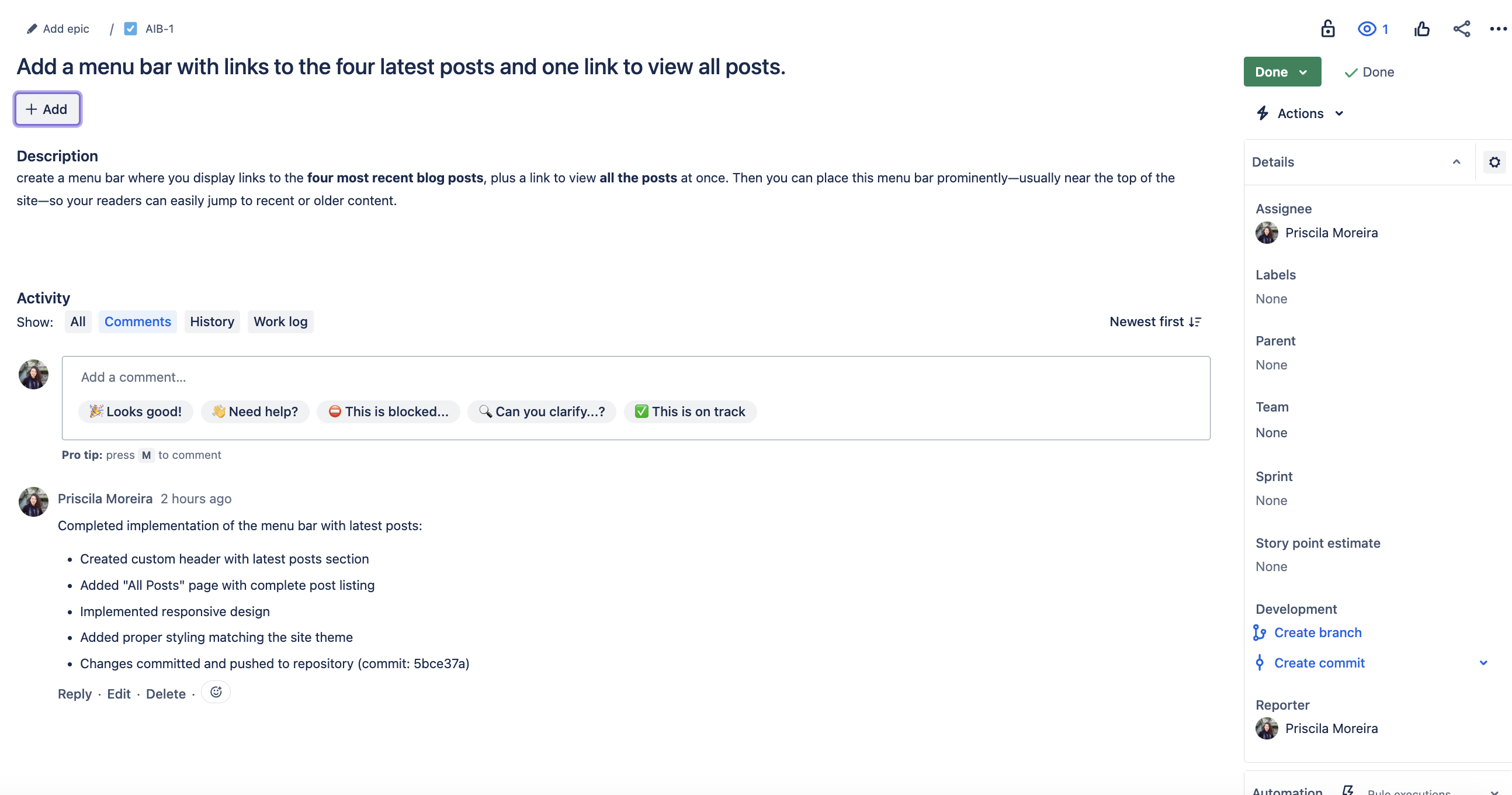 Jira Comment and Summary